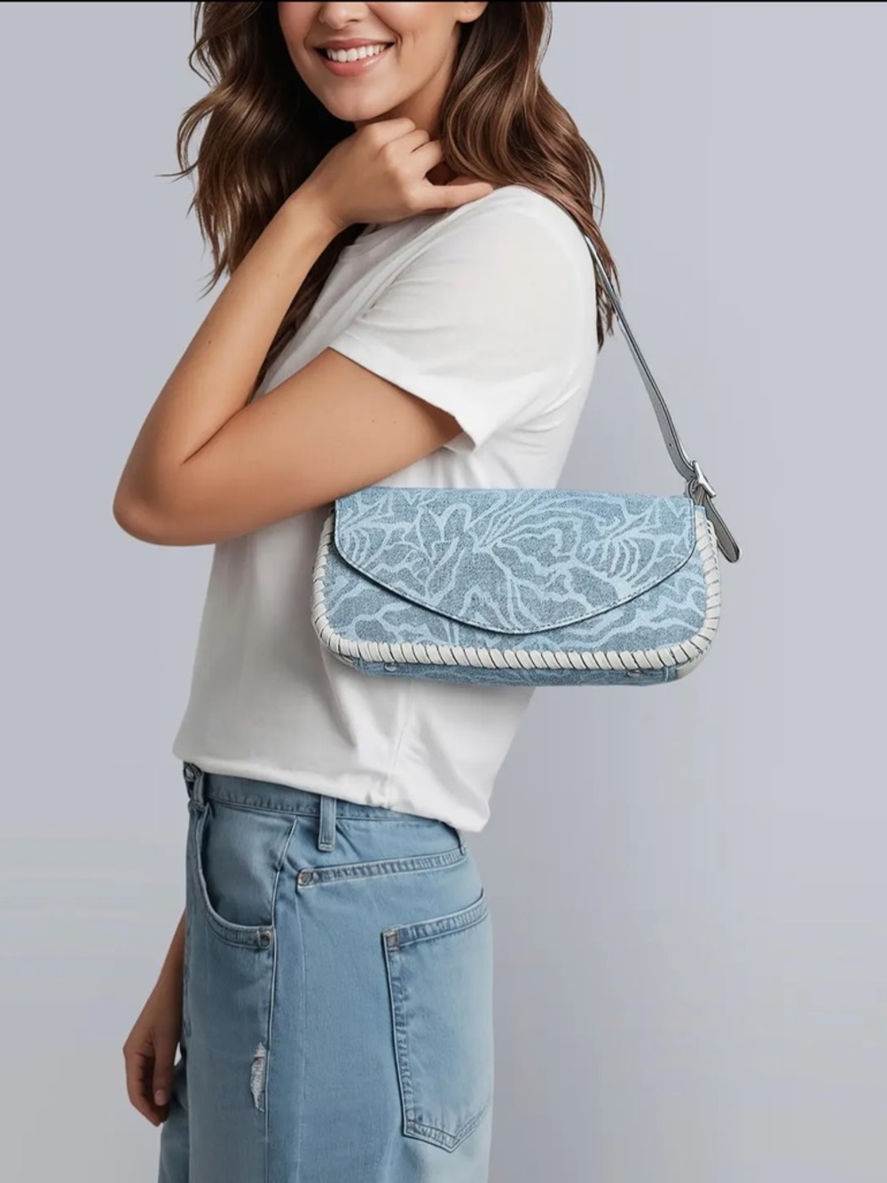 Aimee Kestenberg All For Love Denim Garden Baguette Shoulder Bag